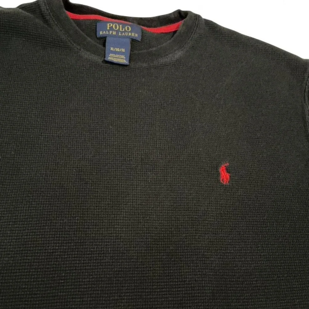 Polo Ralph Lauren Waffle Knit Long Sleeve Shirt Black Red‎ Pony Logo Men L